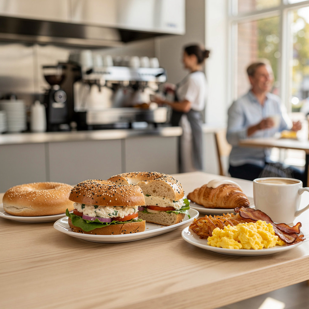 Spudnuts & Bagels signature everything bagel and fresh spudnuts on display in Santa Barbara